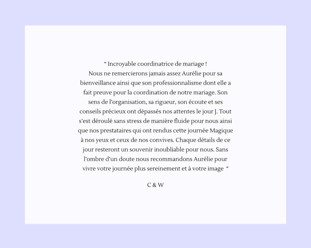 avis mariés satisfait des services de jaime wedding pour leur mariage en provence