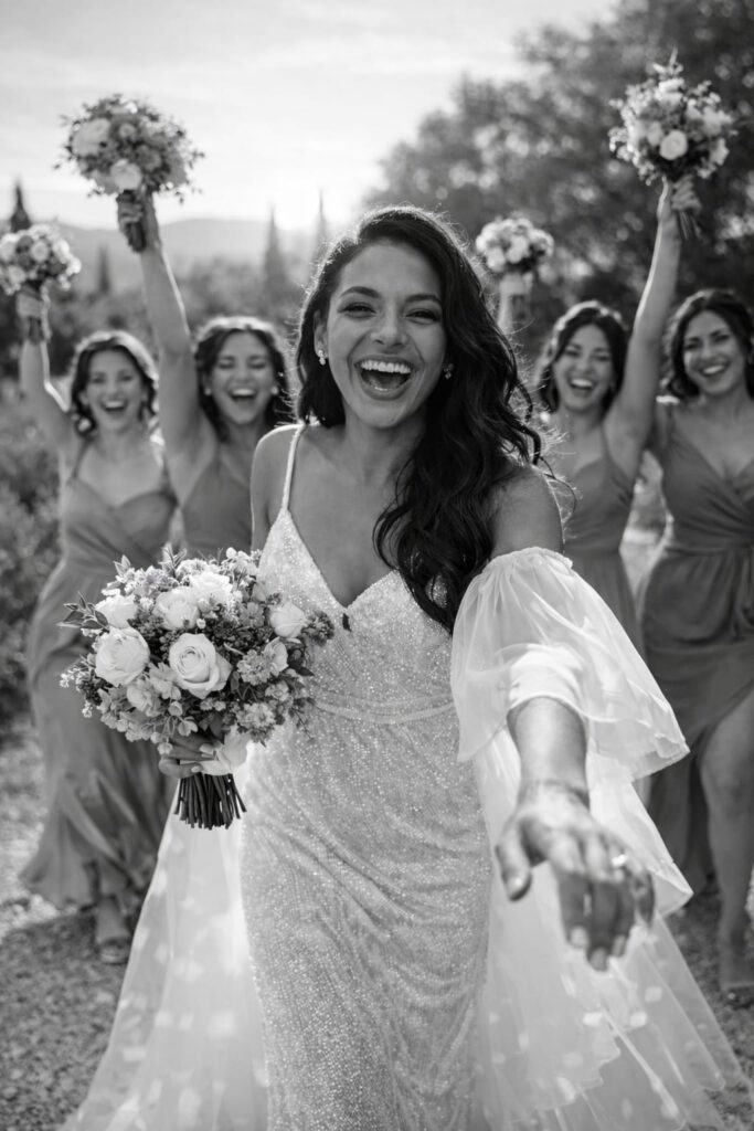 La mariée qui souhaite vivre un moment sur-mesure avec ses demoiselles d'honneur. Une séance photo a été organisée.